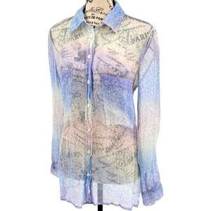 Johnny Was 4 Love and Liberty Embroidered Silk Lace Button Up Shirt Small